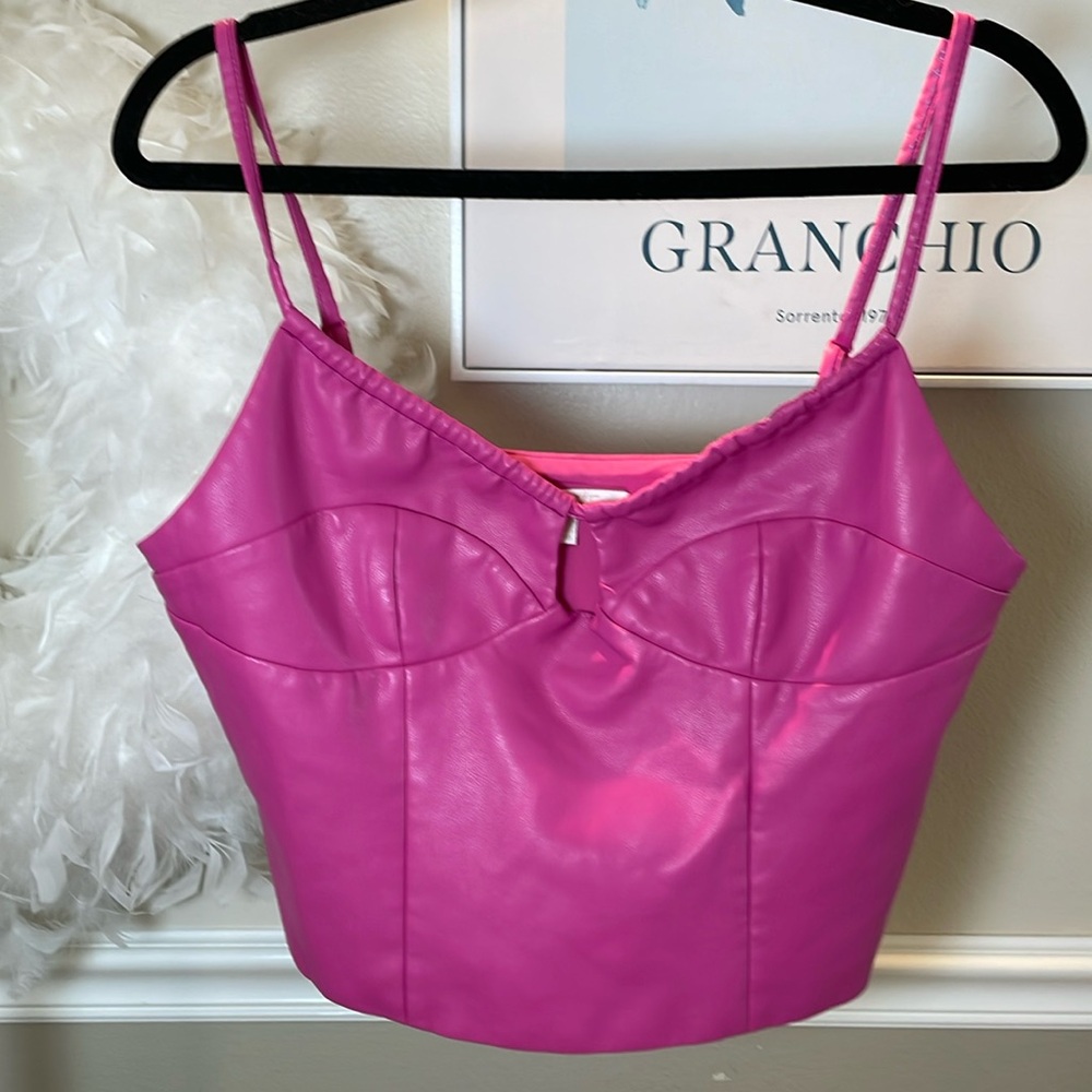 Wayf Pink Leather Crop Top Size L